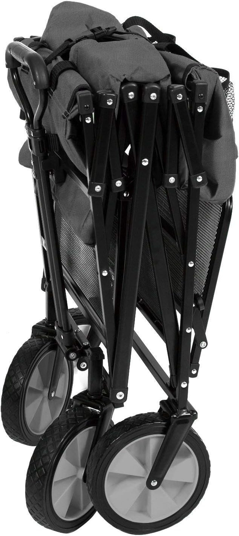 Double Decker Heavy Duty Wagons Carts Foldable, Grocery Cart on Wheels Collapsible Wagon, All Terrain Sports Utility Cart on Wheels, Folding Shopping Cart Garden Cart (Two Tone Gray)