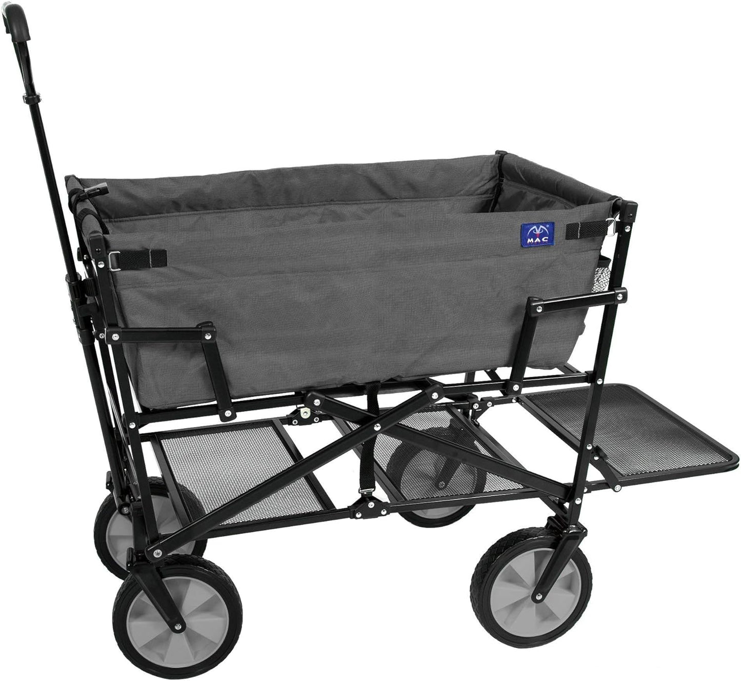 Double Decker Heavy Duty Wagons Carts Foldable, Grocery Cart on Wheels Collapsible Wagon, All Terrain Sports Utility Cart on Wheels, Folding Shopping Cart Garden Cart (Two Tone Gray)