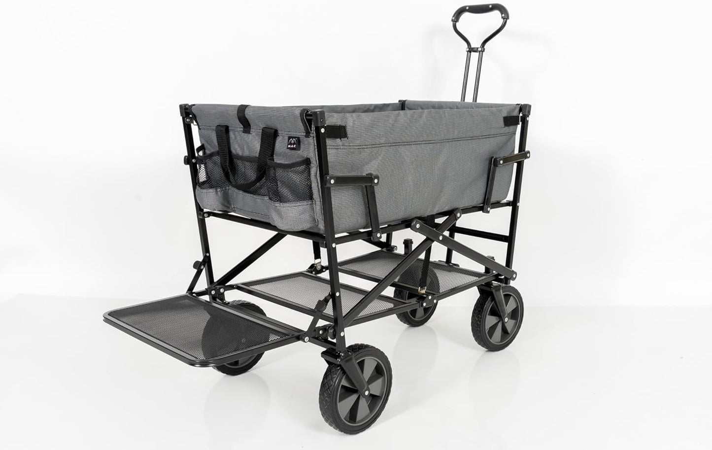Double Decker Heavy Duty Wagons Carts Foldable, Grocery Cart on Wheels Collapsible Wagon, All Terrain Sports Utility Cart on Wheels, Folding Shopping Cart Garden Cart (Two Tone Gray)